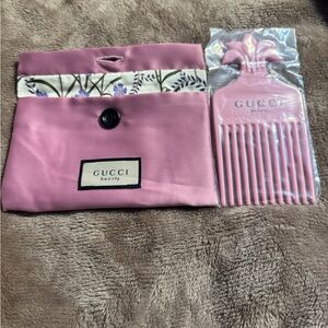 Gucci Pink Floral Beauty Pouch and Comb Set